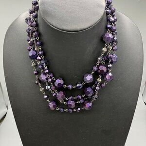 FURLA Italy Necklace Multi Strand Faceted Beads Pewter Tone 18 inches READ